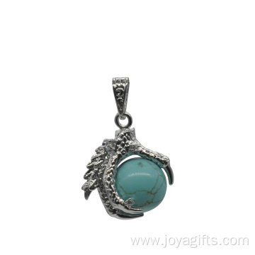 925 Sterling Silver Turquoise 15MM Sphere Dragon Claw Pendant Jewelry